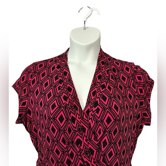 NWOT, Liz Claiborne, Pink and Black Stretchy Geometric Pattern Dress, XL - Picture 3 of 9